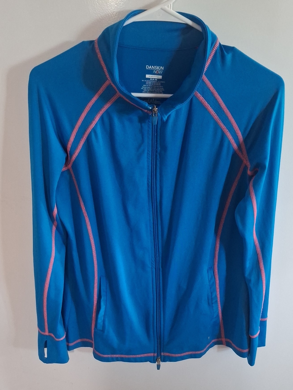 Danskin Now Blue Zip-Front Swim Jacket with Pink Contrast Stitching